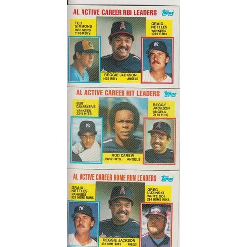 Three 1984 Topps Reggie Jackson cards- 711, 712, 71, - HOF-Angels-Carew