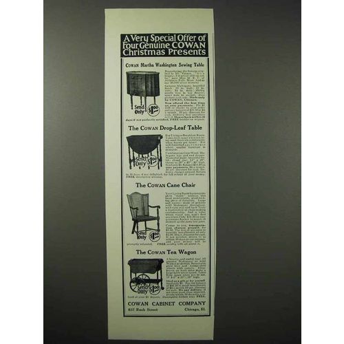 1925 Cowan Cabinet Ad - Cane Chair, Tea Wagon, Table