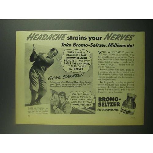 1939 Bromo-Seltzer Medicine Ad - Gene Sarazen