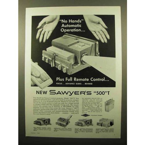 1960 Sawyer's 500 T Projector Ad - No Hands Operation