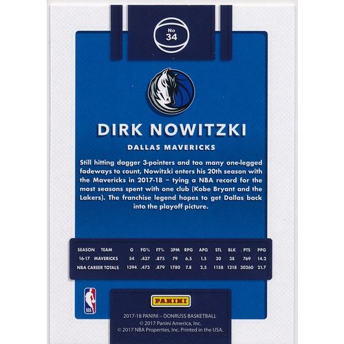 2017-18 Donruss 34 Dirk Nowitzki Dallas Mavericks