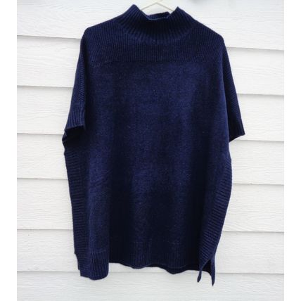 Womens Isaac Mizrahi Live Navy Blue Cashmere Sweater Poncho Medium Large