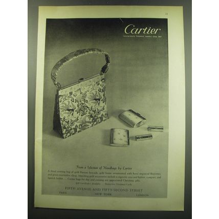 1949 Cartier Advertisement - Handbag, Cigarette Case, Lighter, compact