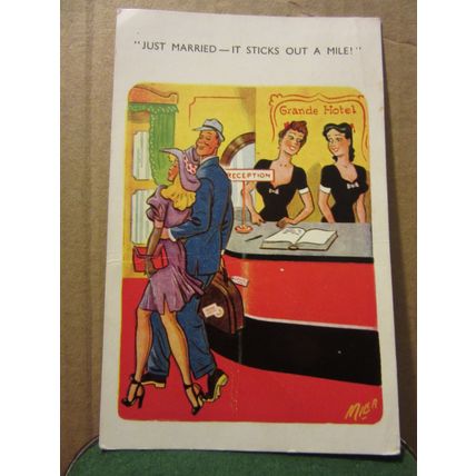 SAUCY SEASIDE POSTCARD used Jester comicard no 107 humour just married 1961 pm