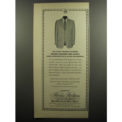 1952 Brooks Brothers Odd Jackets Ad - For a man's summer wardrobe