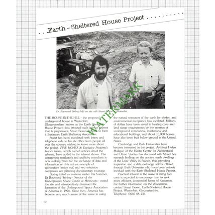 Dr Raymond Stirling Stuart Bexton Westonbirt Earth-Sheltered House 1985 Article