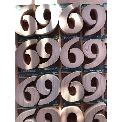 Solid Redwood Number 47 Piece Lot Address Art Crafts Unfinished Wood 7" X 1 1/2"
