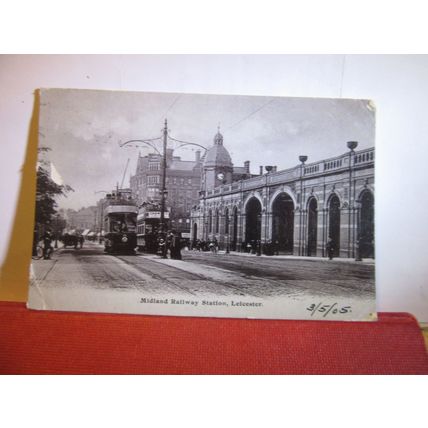 MIDLAND RAILWAY STATION, LEICESTER used antique postcard 1905 pm =