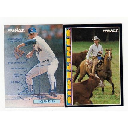 TWO 1992 Pinnacle Nolan Ryan baseball cards #618 & Sidelines #294 - HOF