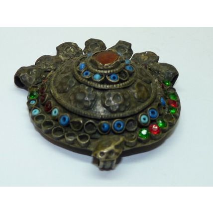 Antique 19C Low Silver Turkoman Turkeman Irregular Round Studded Pendant, D 6 cm