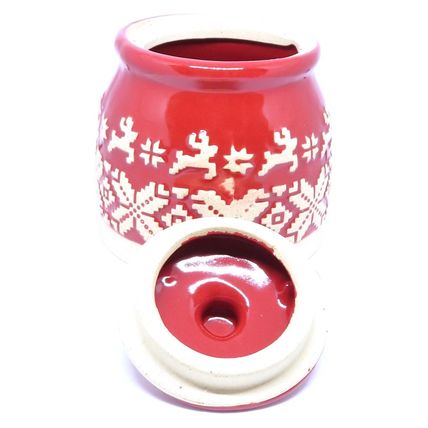 Christmas Sugar Jar Red Knitted Deer Pattern Ceramic 10.5 CM Fun Festive Gift