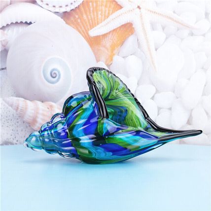 Hand Blown Blue Glass Murano Art Style Seashell Conch Sculpture Save The Ocean