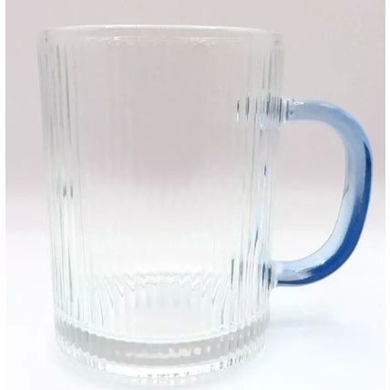 Ridged Glass Mug with Black Handle 10 CM Cold Drinks Only Gift Summer Beverages