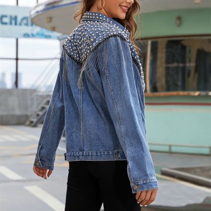 Fashion Versatile Cowboy Coat for Women Heavy Industry Rivet Tassel Short