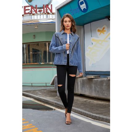 Fashion Versatile Cowboy Coat for Women Heavy Industry Rivet Tassel Short