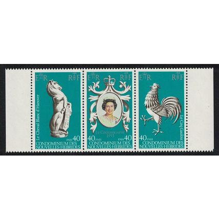 Fr. New Hebrides Cockerel Bird 25th Anniversary of Coronation Strip of 3v