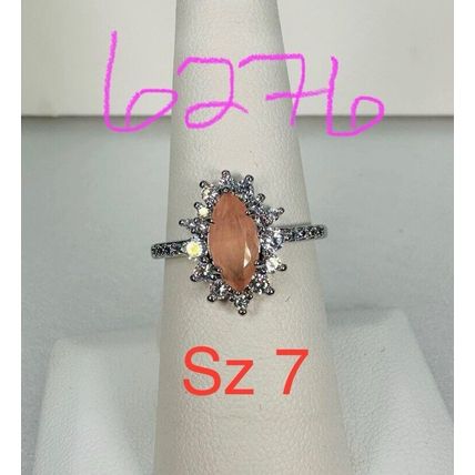NWT Bomb Party Sz7 Revealed BP Ring Jewelry RBP Marquise Peach Rhodium Pl