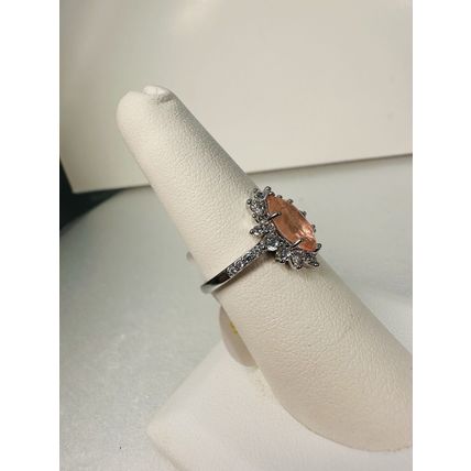 NWT Bomb Party Sz7 Revealed BP Ring Jewelry RBP Marquise Peach Rhodium Pl