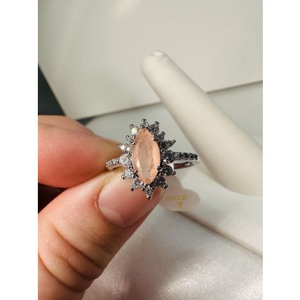 NWT Bomb Party Sz7 Revealed BP Ring Jewelry RBP Marquise Peach Rhodium Pl