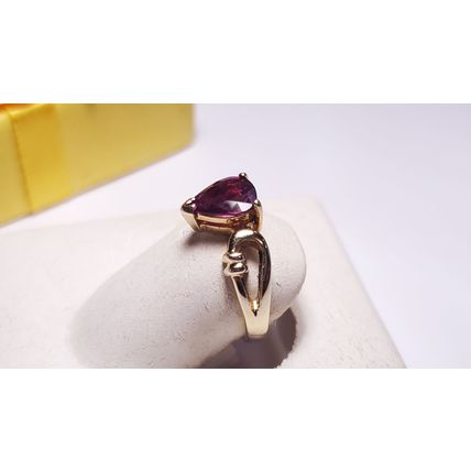 Estate 1.00ct Natural Pear Rhodolite Garnet Fancy Split Shank 14Kt Y/G Ring22388