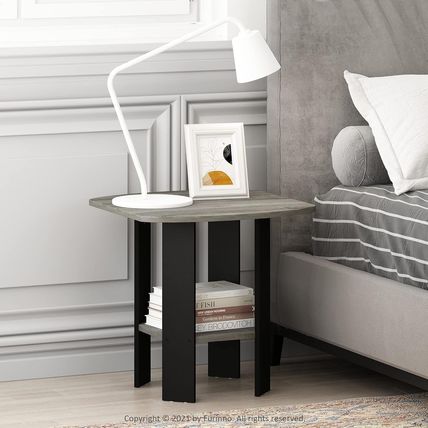 Furinno Simple Design End Table, 2-Pack, French Oak Grey/Black