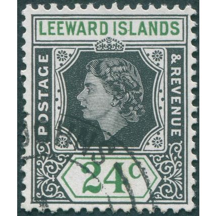 Leeward Islands 1954 24c. black & green SG135 used