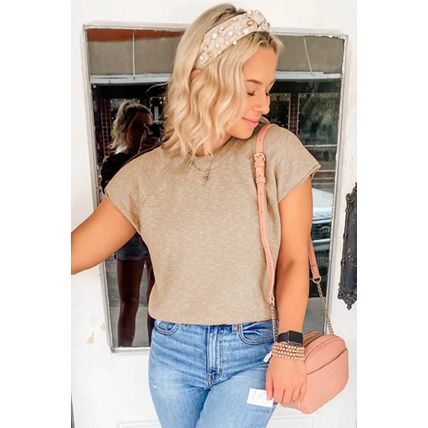 Smoke Gray Ribbed Raglan Short Sleeve Sweater