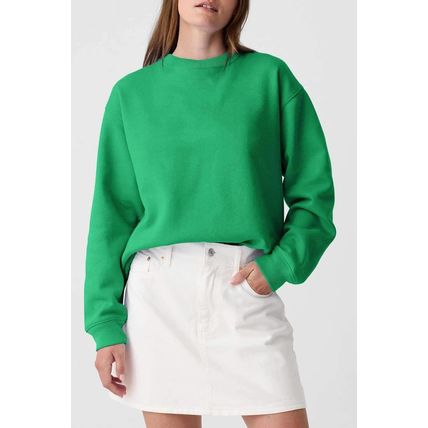 Dark Green Solid Fleece Lined Drop Shoulder Terry Sweatshirt