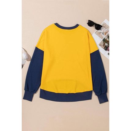 Yellow Color Block Thumbhole Sleeve Drop Shoulder Sweatshirt