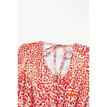 Tomato Red Leopard Print Long Sleeve Hollowed Back Split Mini Dress