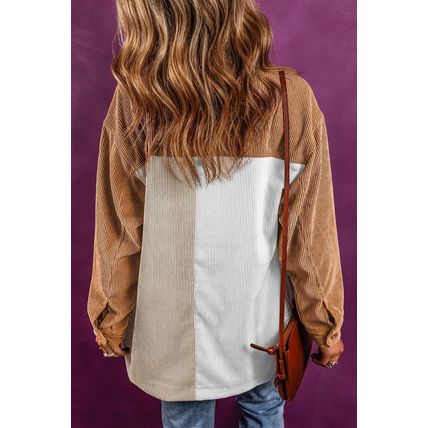 Multicolour Corduroy Colorblock Loose Shacket