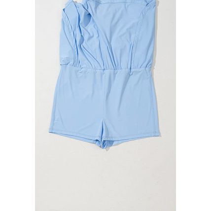 Myosotis Plain Sleeveless Loop Drawstring Cinched Waist Romper