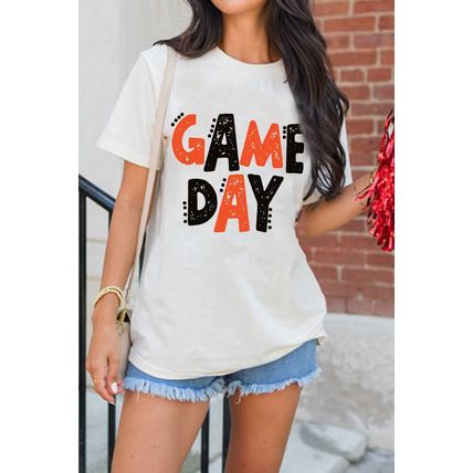 White GAME DAY Funny Letter Printed Casual Tee