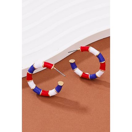 Dark Blue Independence Day Enamel C-shape Stud Earrings