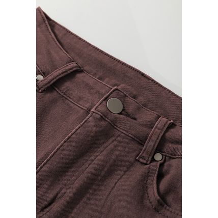 Coffee Loose Straight High Waist Solid Color Jeans