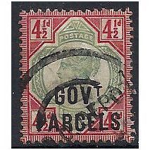 1892 O71 4 1/2d Green & Carmine Govt. Parcels Fine Used..