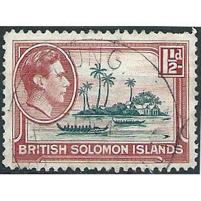 Solomon Islands 1939 SG62 1 1/2d Blue-Green & Carmine Good/Fine Used.