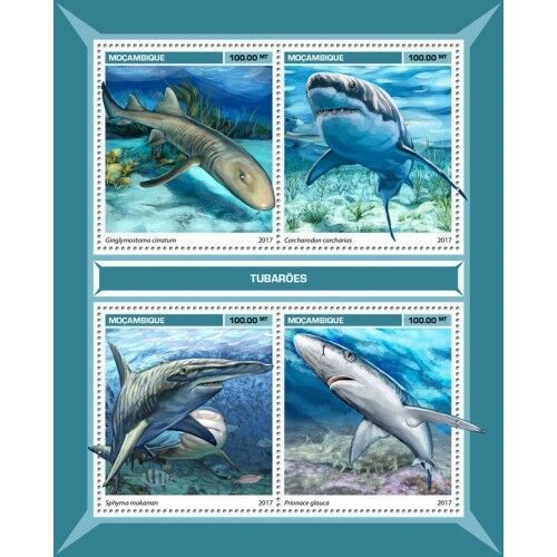 MOZAMBIQUE 2017 SHEET MNH SHARKS TIBURONES REQUINS HAIEN TUBAROES SQUALI 1