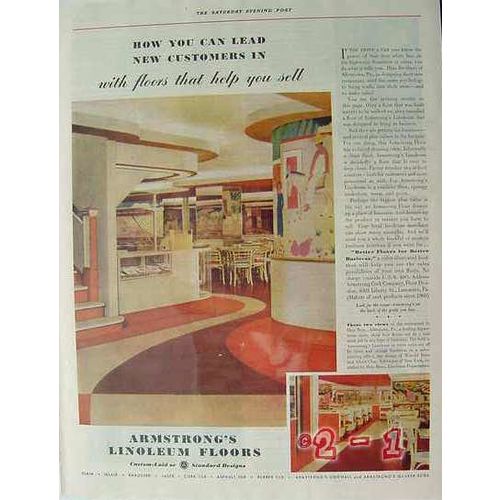 ARMSTRONG CORK COMPANY 1940 floors help sell linoleum vintage ad