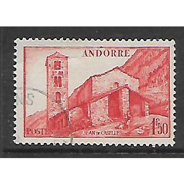 FRANCE ANDORRA 1944 1F.50 RED ORANGE ST JEAN DE CASELLE CHURCH SG F107 FINE USED