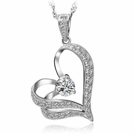 Elegant Silver Crystal Heart Pendant Necklace Gift Bridal