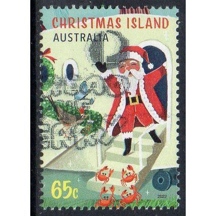 Christmas Island 2022 Christmas - Santa Arriving by Plane 65c Sheet Used