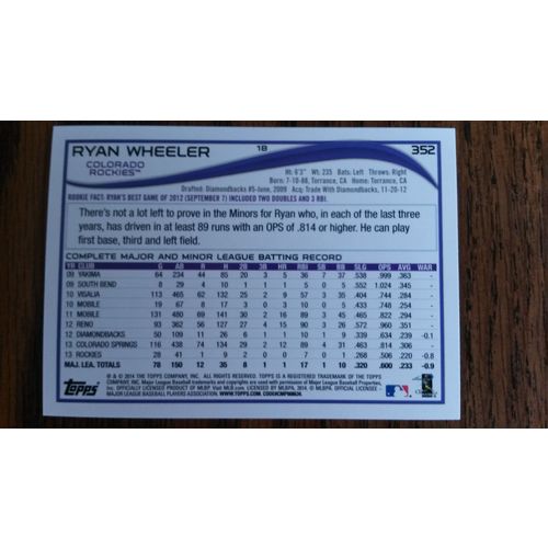 2014 Topps Card # 352 Ryan Wheeler Mint (9) Colorado Rockies