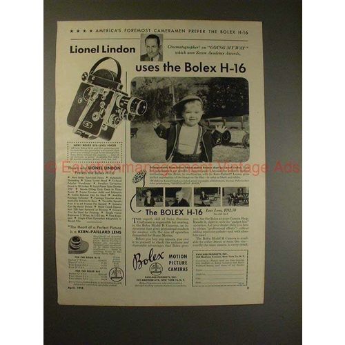 1950 Bolex H-16 Movie Camera Ad with Lionel Lindon!!