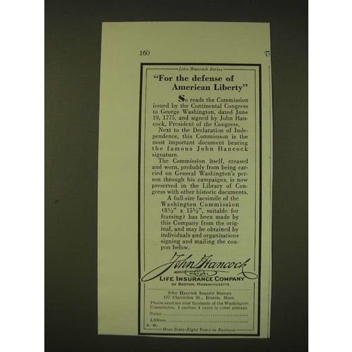 1931 John Hancock Life Insurance Ad - For the defense of American Liberty