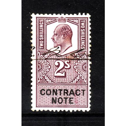 GREAT BRITAIN EDWARD VII CONTRACT NOTE 2s PURPLE FINE USED