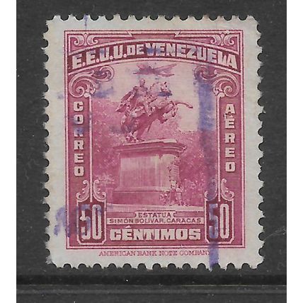 VENEZUELA 1940 STATUE OF BOLIVAR AT CARCACAS 50c CLARET SG 761 FINE USED#