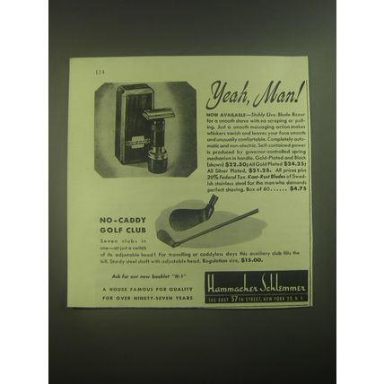 1945 Hammacher Schlemmer Ad - Stahly Live-Blade Razor and No-Caddy Golf Club