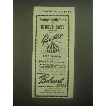 1945 Hotel Belmont Plaza Ad - Kathryn Duffy Girls in Circus Days