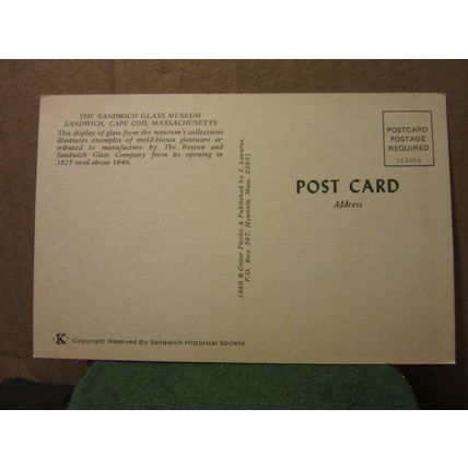 SANDWICH GLASS MUSEUM, CAPE COD, MASSACHUSETTS, USA unused postcard =